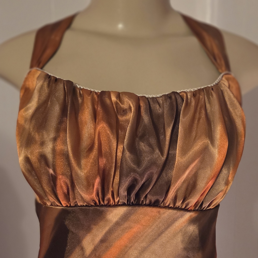Elegant Brown and Orange Satin Top